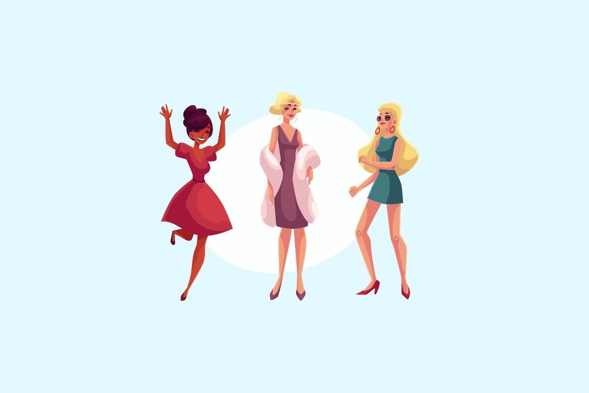 three girls dancing vector illustration