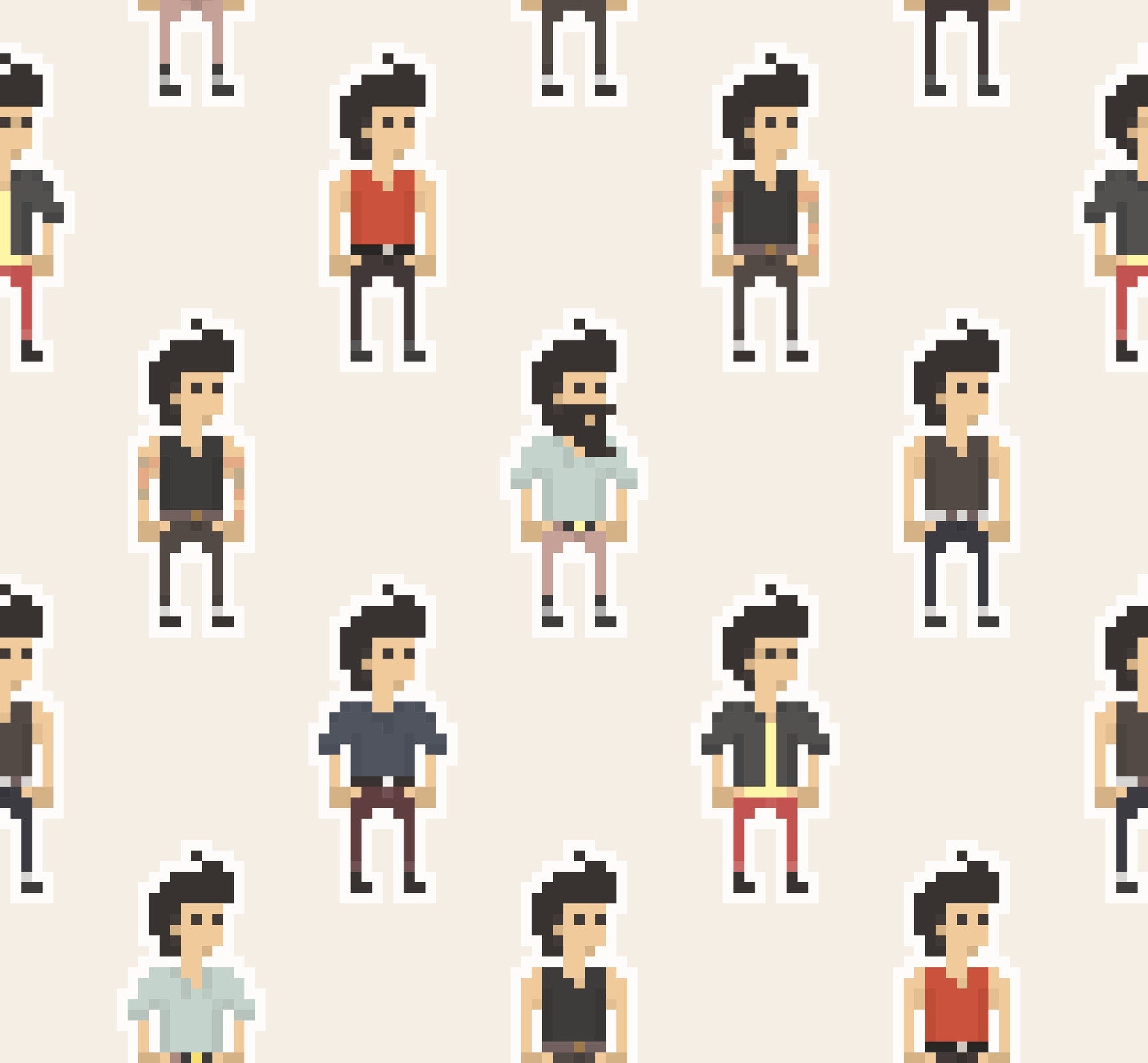 pixel seamless  pattern of boys