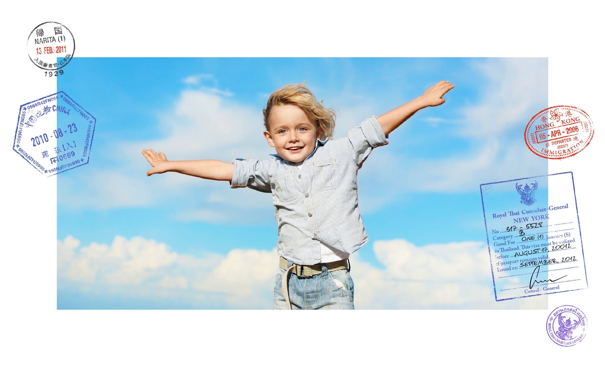 Happy positive young boy smiling with his arms spread out