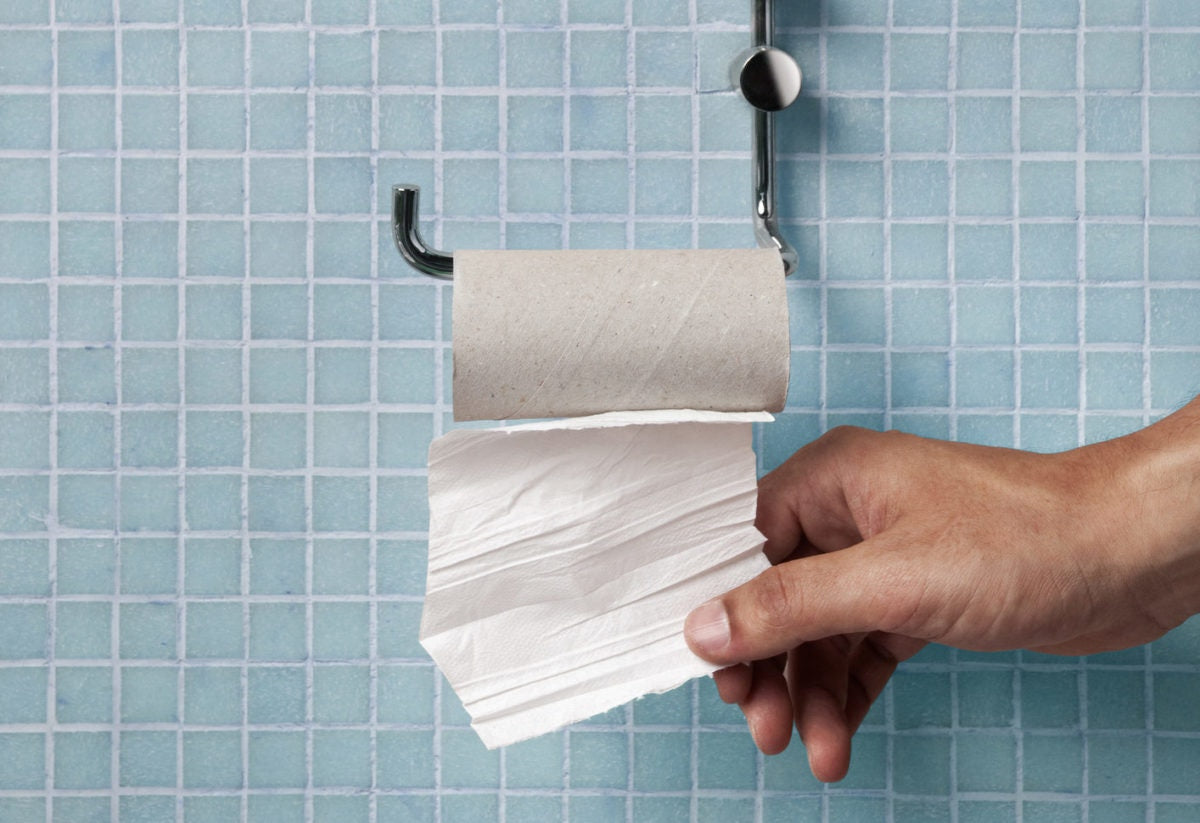 Empty toilet paper roll on a holder