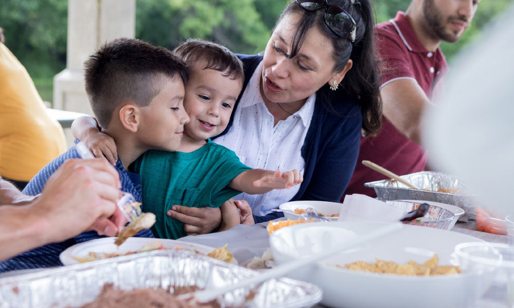 Aunt and her nephews enjoying family picnic stock photo